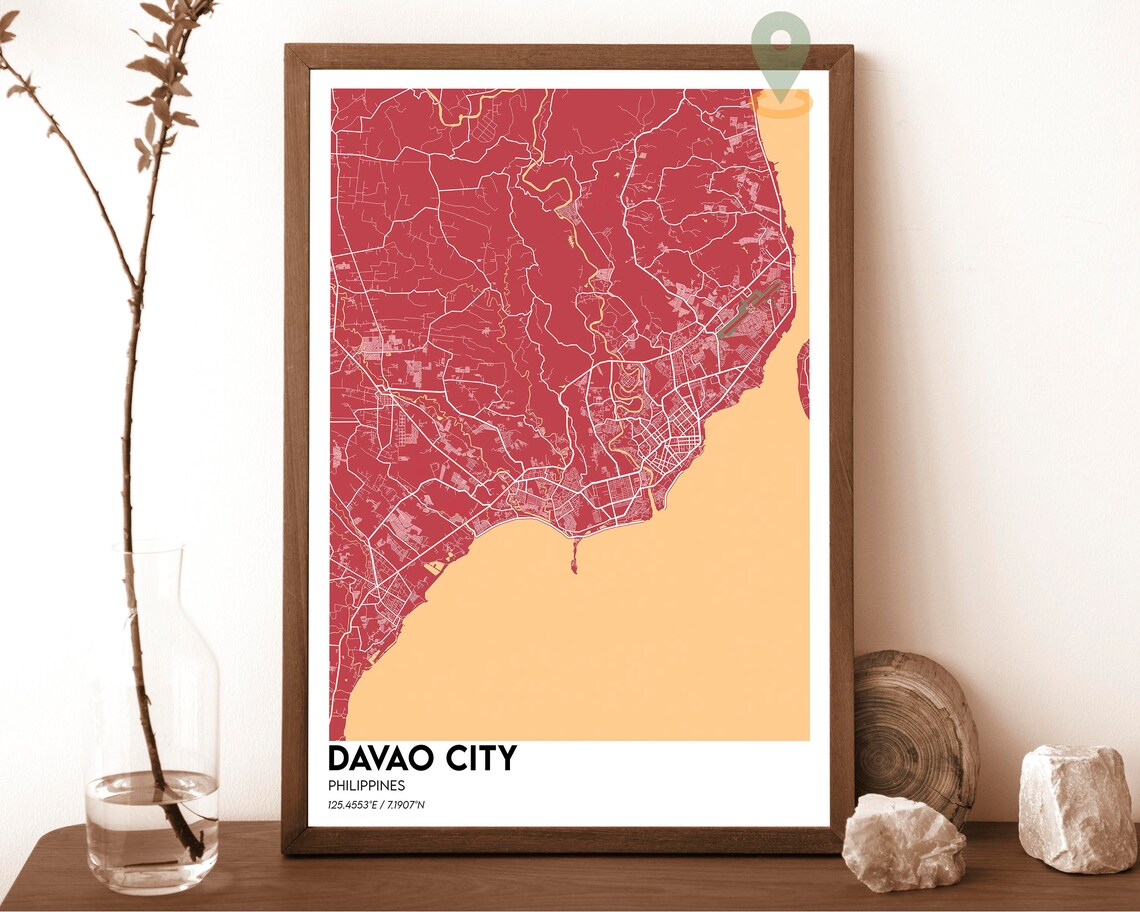 Davao City Philippines Dark Cyan Coastal City Map Art Poster - Image 3