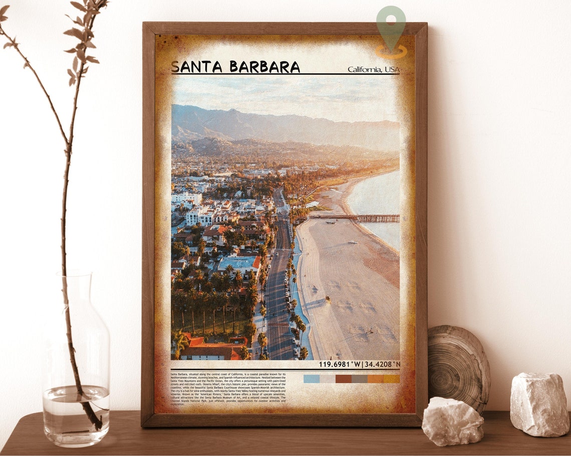 Santa Barbara California Beach Aerial Sunset Coastline Photo Poster - Image 6