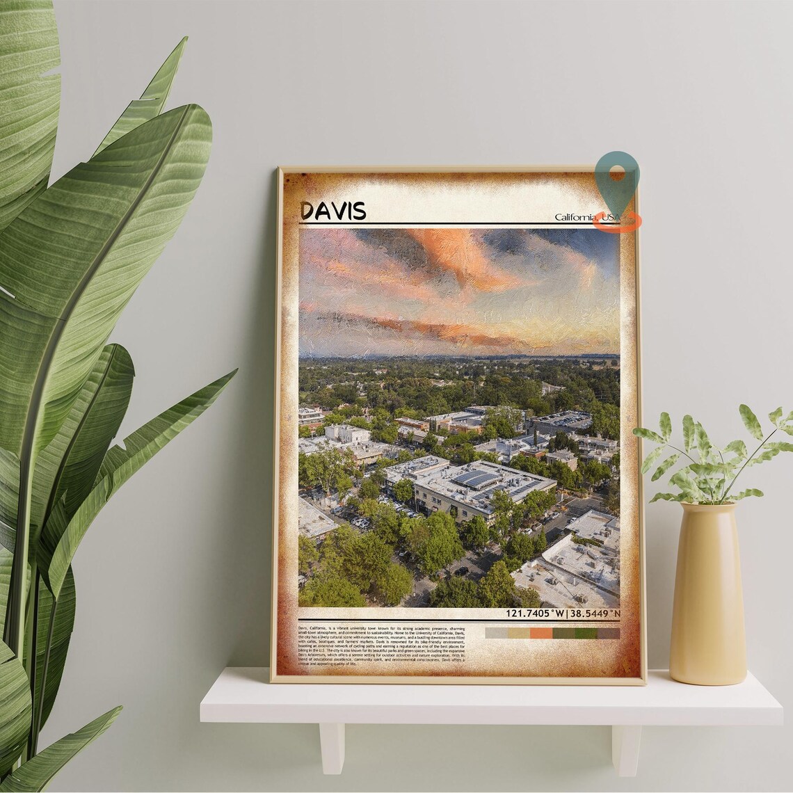 Davis California University Town Aerial Sunset Panorama Travel Print - Image 5
