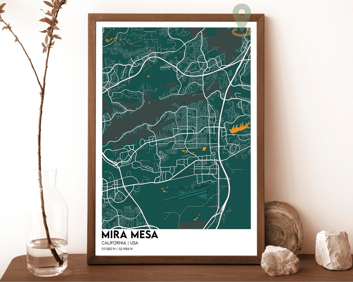 Mira Mesa California Vintage Parchment Street Map Art Poster - Image 5