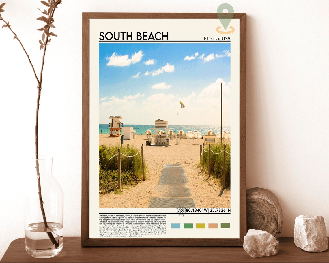 South Beach Miami Florida Oceanfront Lifeguard Beach Travel Poster