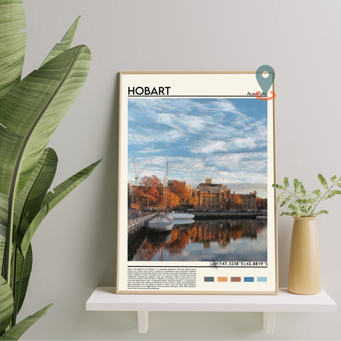 Hobart Australia Historic Waterfront Harbor Sunset Travel Poster - Image 3