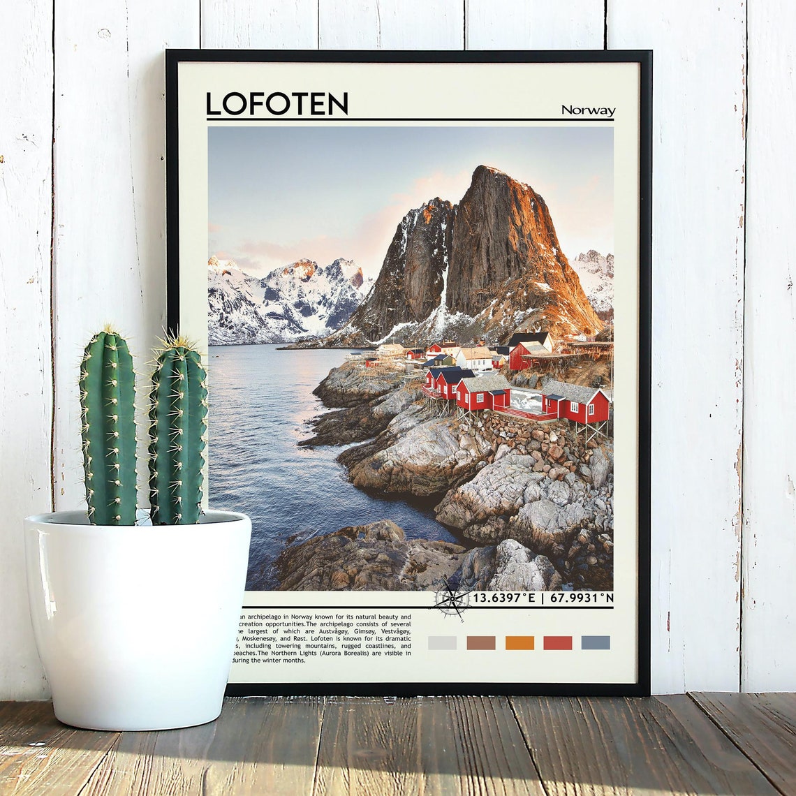 Lofoten Norway Red Cabins Fjord Mountains Arctic Sunset Poster - Image 3