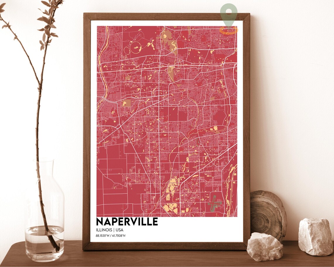 Naperville Illinois Bold Dark Purple Modern City Map Art Poster - Image 3