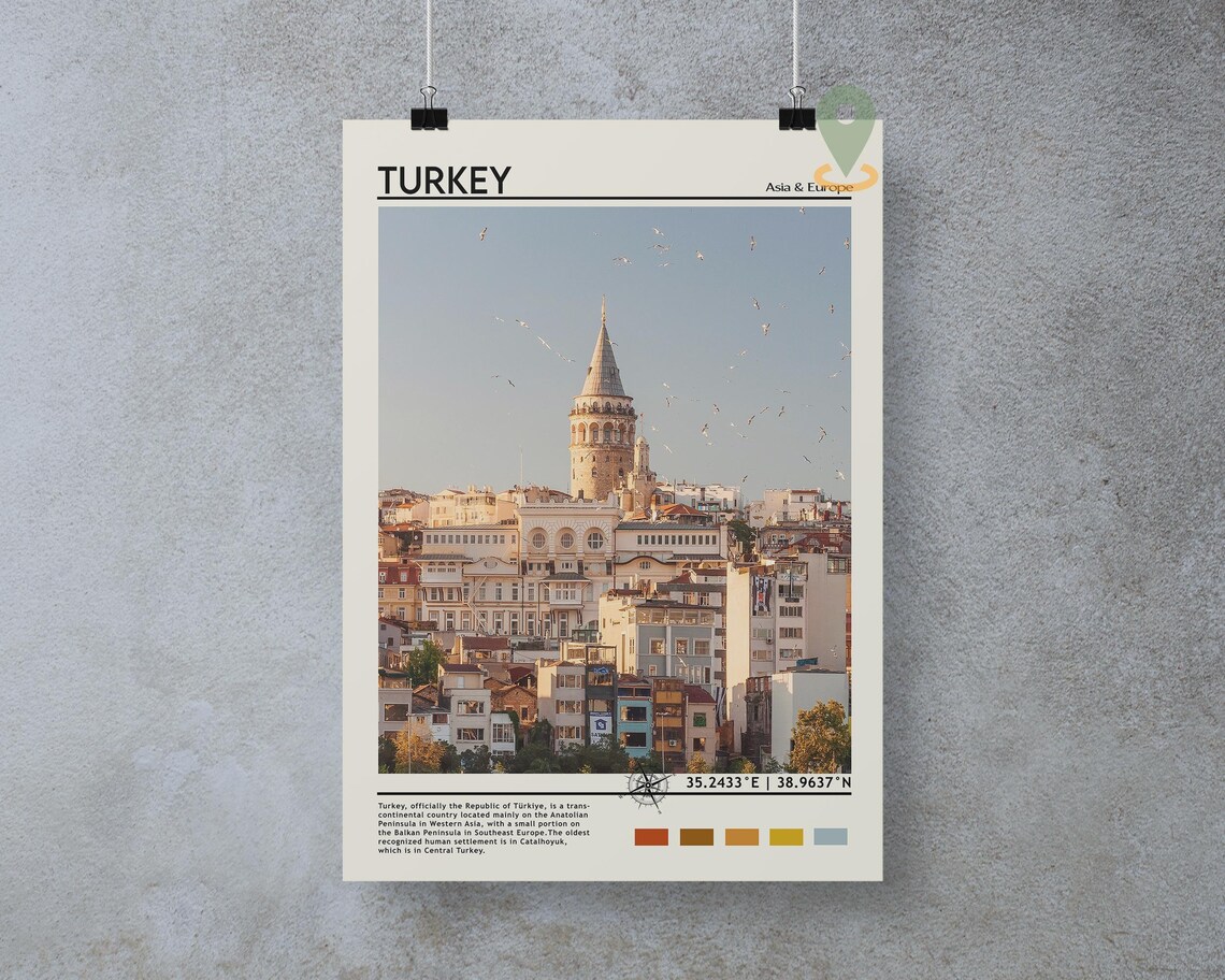 Turkey Galata Tower Istanbul Old Town Skyline Travel Poster View - Image 3