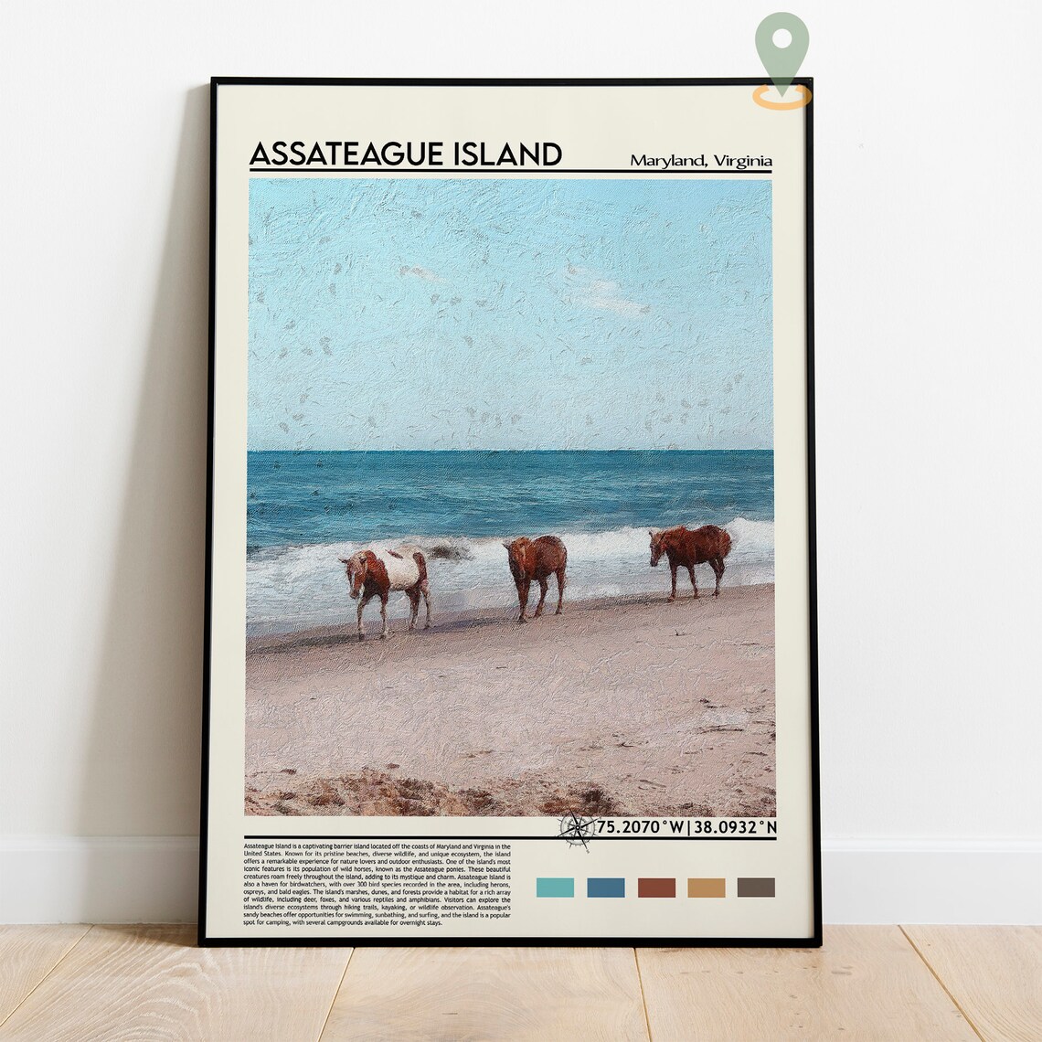 Assateague Island Maryland Virginia Wild Horses Beach Poster - Image 2