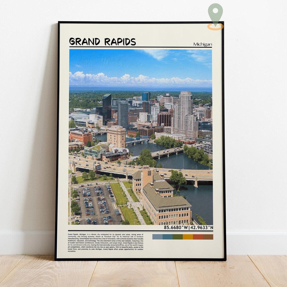 Grand Rapids Michigan Downtown River Skyline Aerial Travel Poster - Image 4