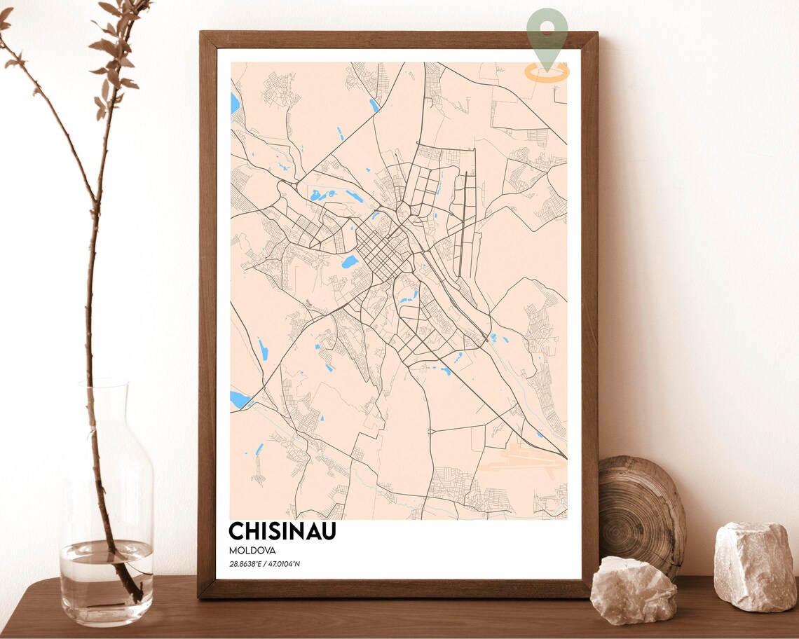 Chisinau Moldova Deep Green City Street Map White Grid Modern Art Print - Image 5