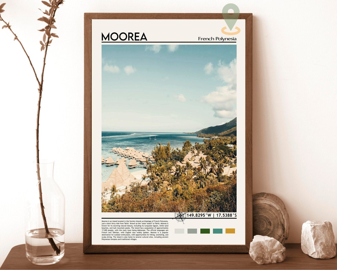 Moorea French Polynesia Overwater Bungalows Lagoon Tropical Poster