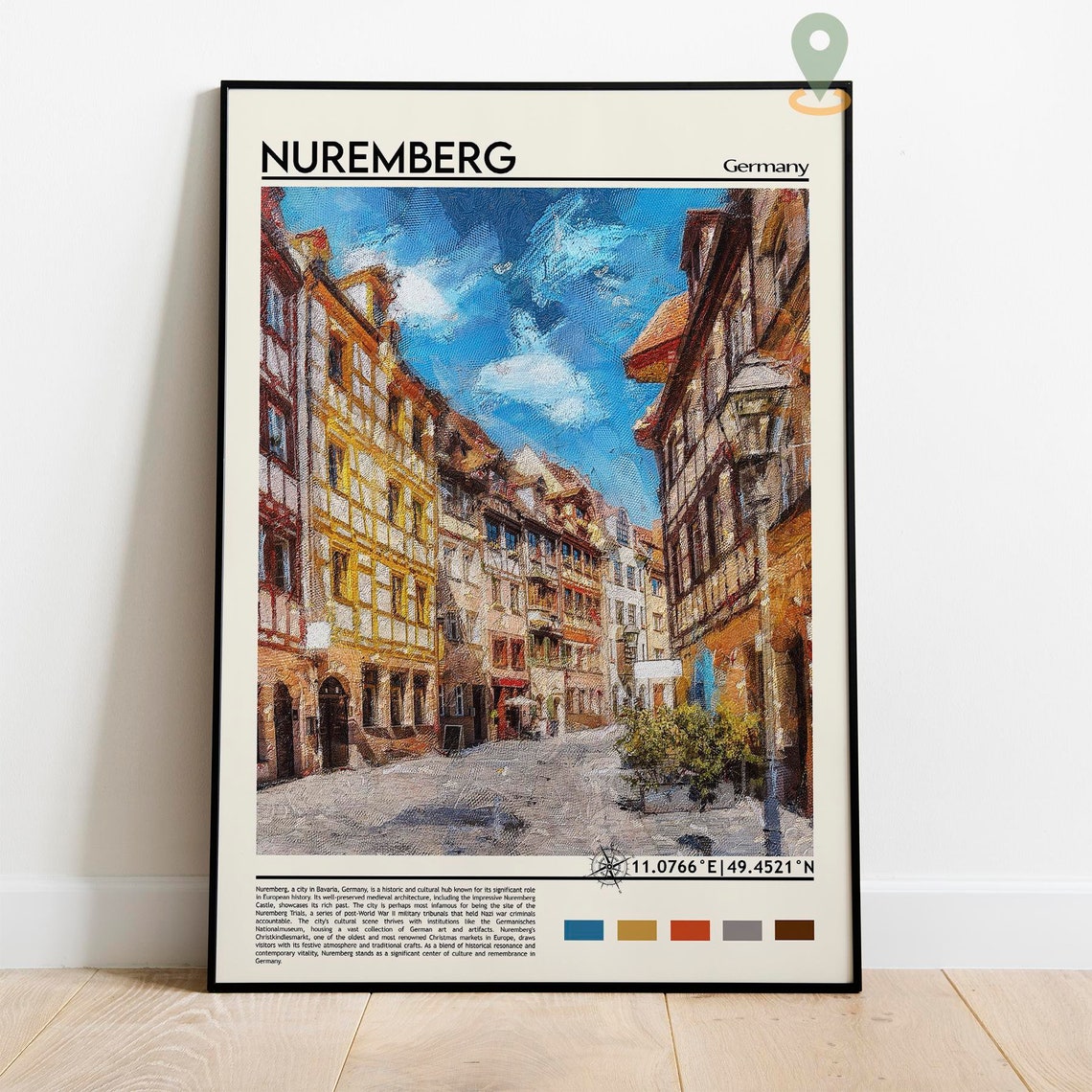 Nuremberg Germany Old Town Half Timbered Street Painting Poster - Image 2