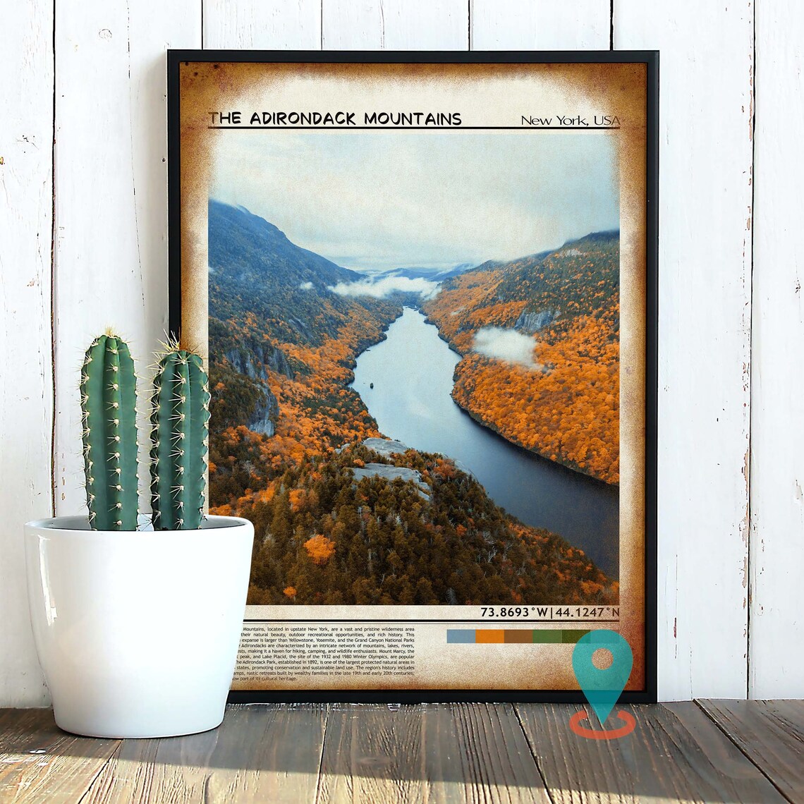 Adirondack Mountains New York Fall Foliage Lake View Travel Poster - Image 2