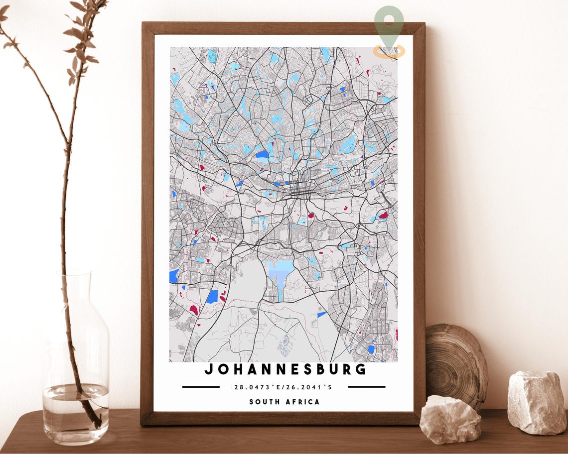 Johannesburg Map Johannesburg Map Print Johannesburg Wall Art Johannesburg Travel Poster Johannesburg Poster Johannesburg South Africa