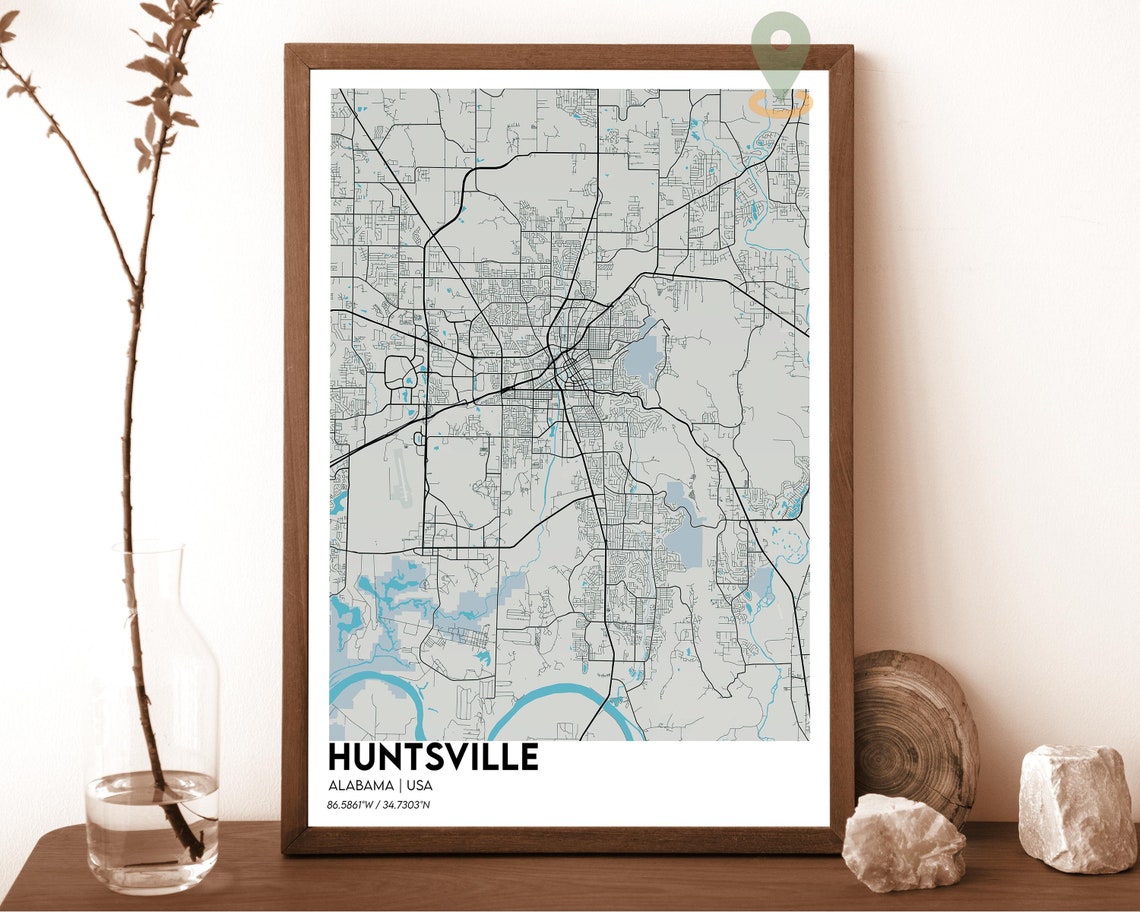 Huntsville Alabama Modern City Map Dark Teal Minimalist Poster - Image 2