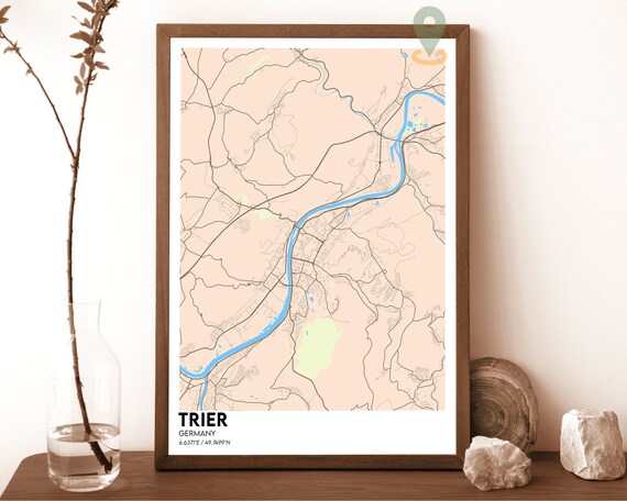 Trier Germany Soft Pastel Beige Blue Minimalist City Map Decor Poster
