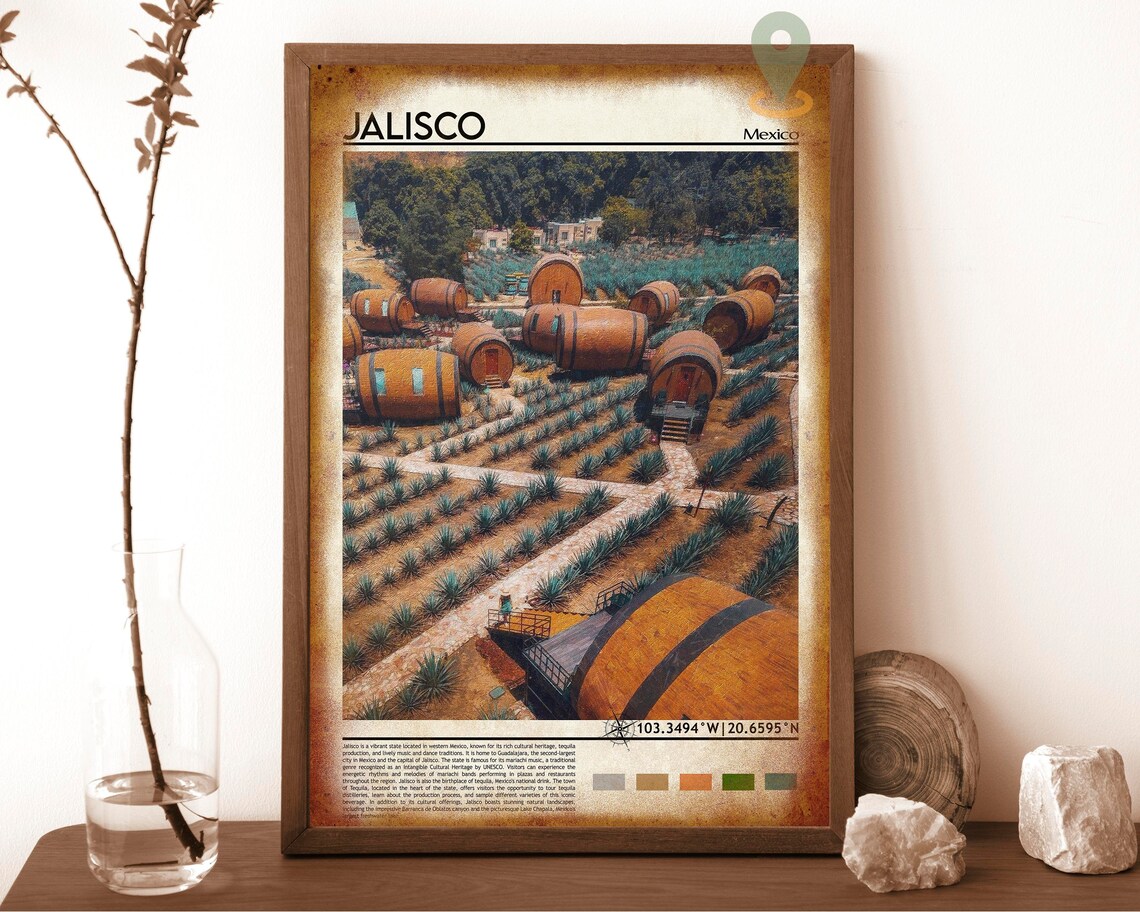 Jalisco Mexico Agave Fields Tequila Barrels Region Travel Poster - Image 6