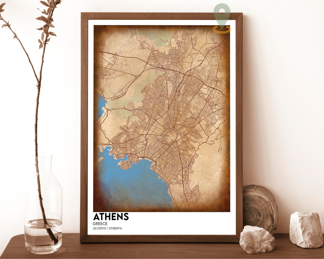 Athens Greece Bold Red Graphic Modern City Street Map Poster - Image 6