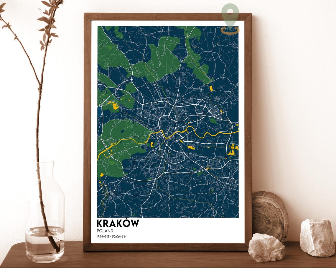 Krakow Poland Soft Blue Modern Minimalist City Street Map Wall Art - Image 4