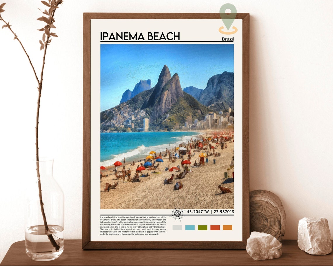 Ipanema Beach Brazil Rio De Janeiro Crowded Shore Coordinate Poster