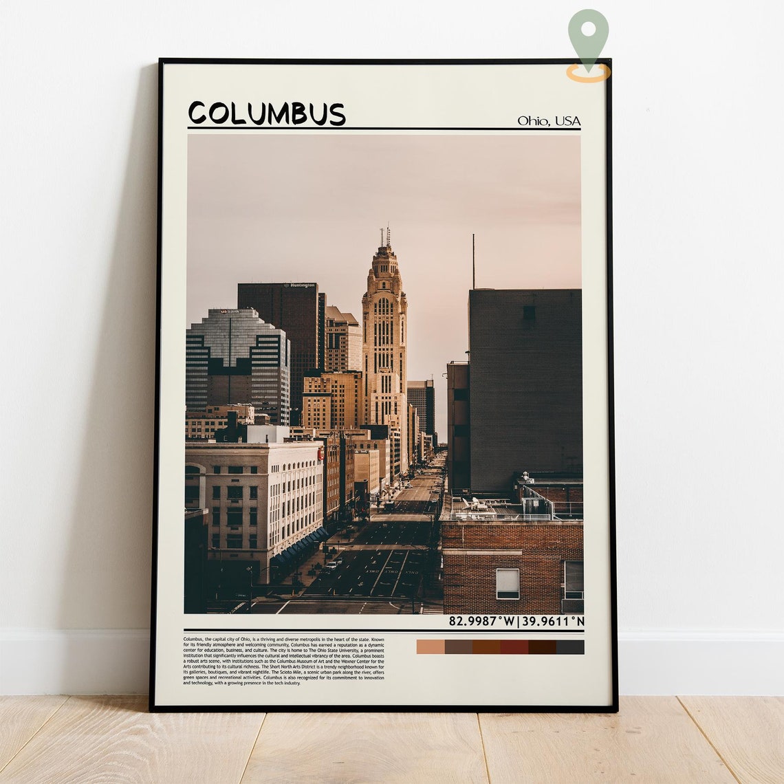 Columbus Ohio Downtown Skyline Sunset Cityscape Travel Poster - Image 2