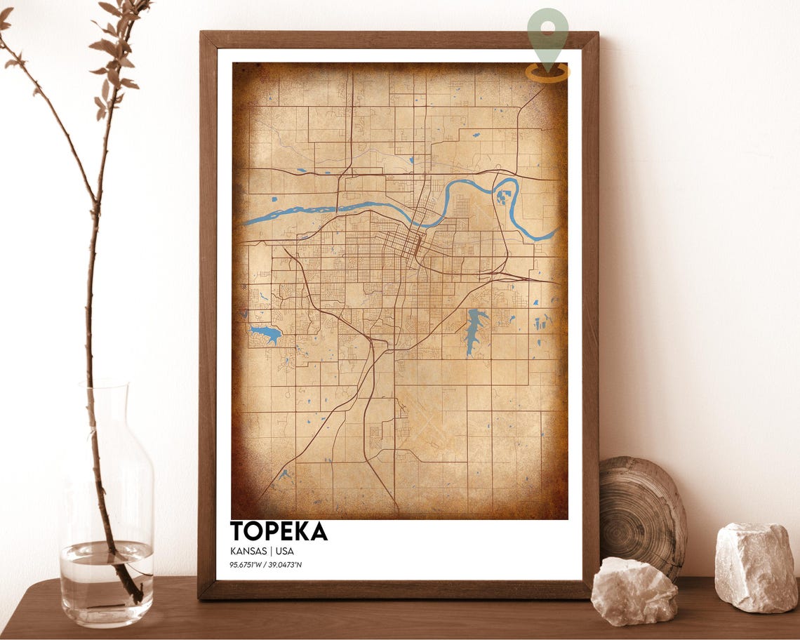 Topeka Kansas Striking Elegant Navy Blue Modern City Map Art Poster - Image 3