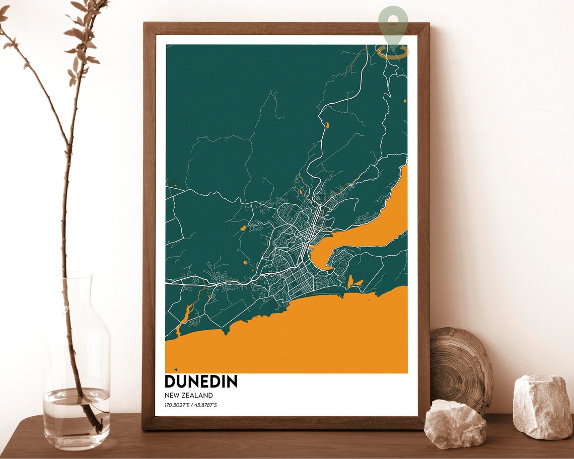 Dunedin New Zealand Stunning Navy Gold Coastal City Map Poster - Image 3