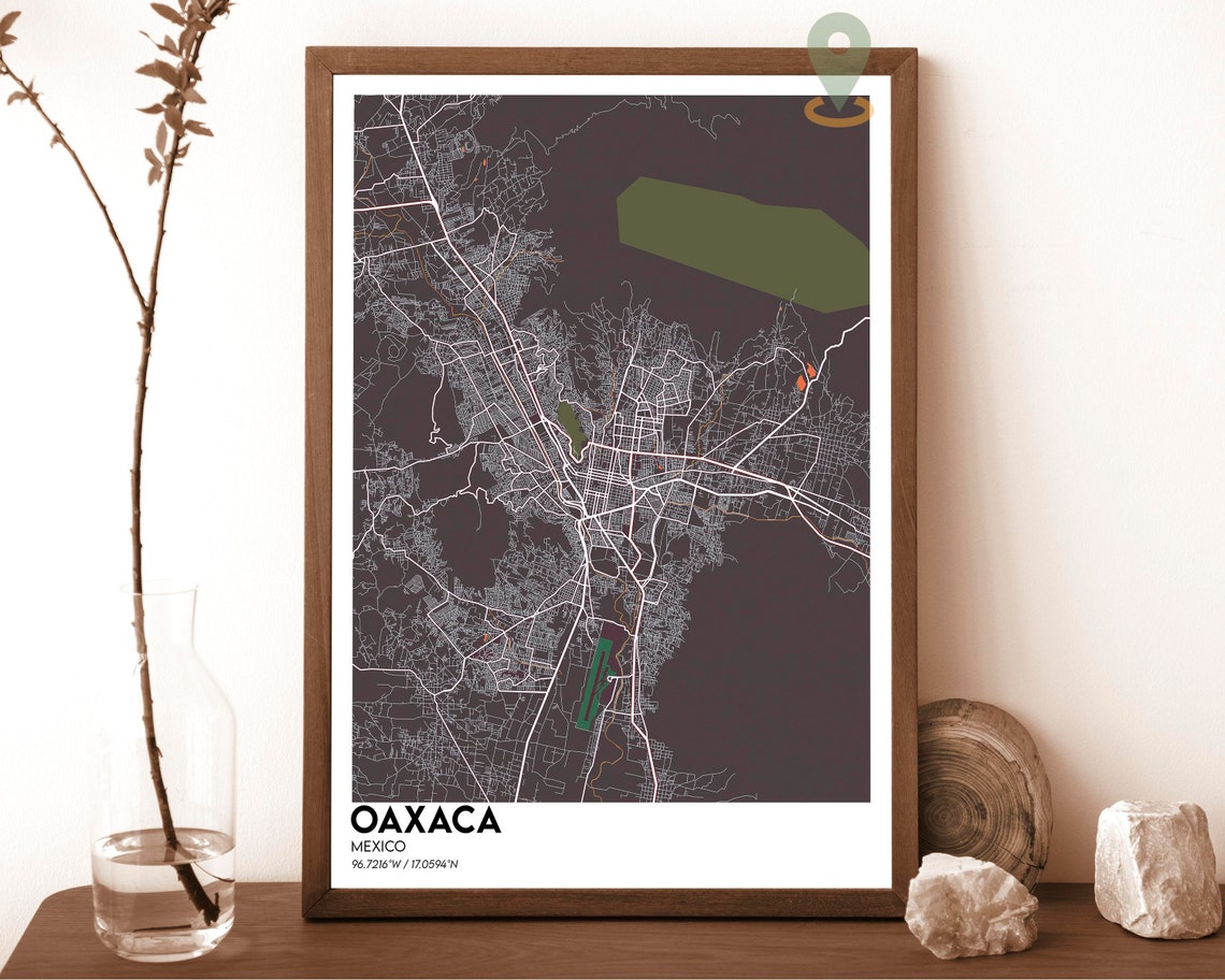 Oaxaca Mexico Midnight Blue Minimalist Street Map Travel Poster - Image 5