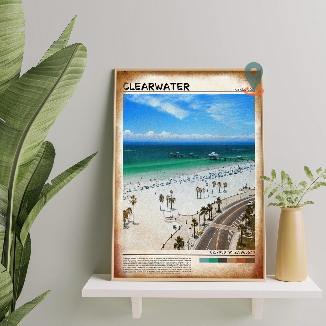 Clearwater Florida Pier White Sand Beach Oil Painting Travel Poster - Image 5
