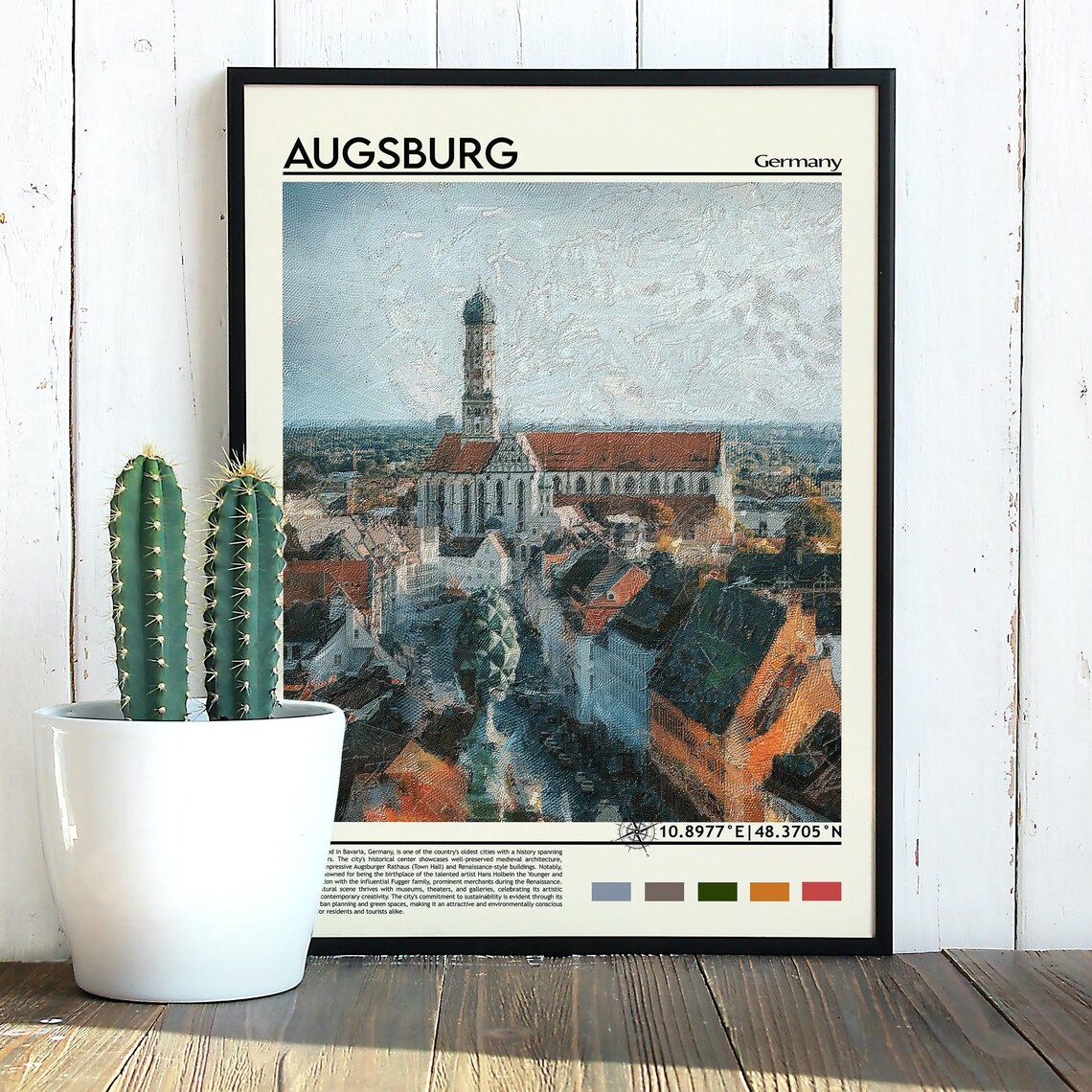 Augsburg Germany Historic Old Town Church Tower Travel Poster - Image 3