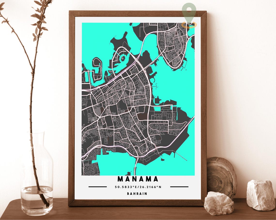 Manama Bahrain City Map Modern Navy Blue Minimalist Street Map Poster - Image 3