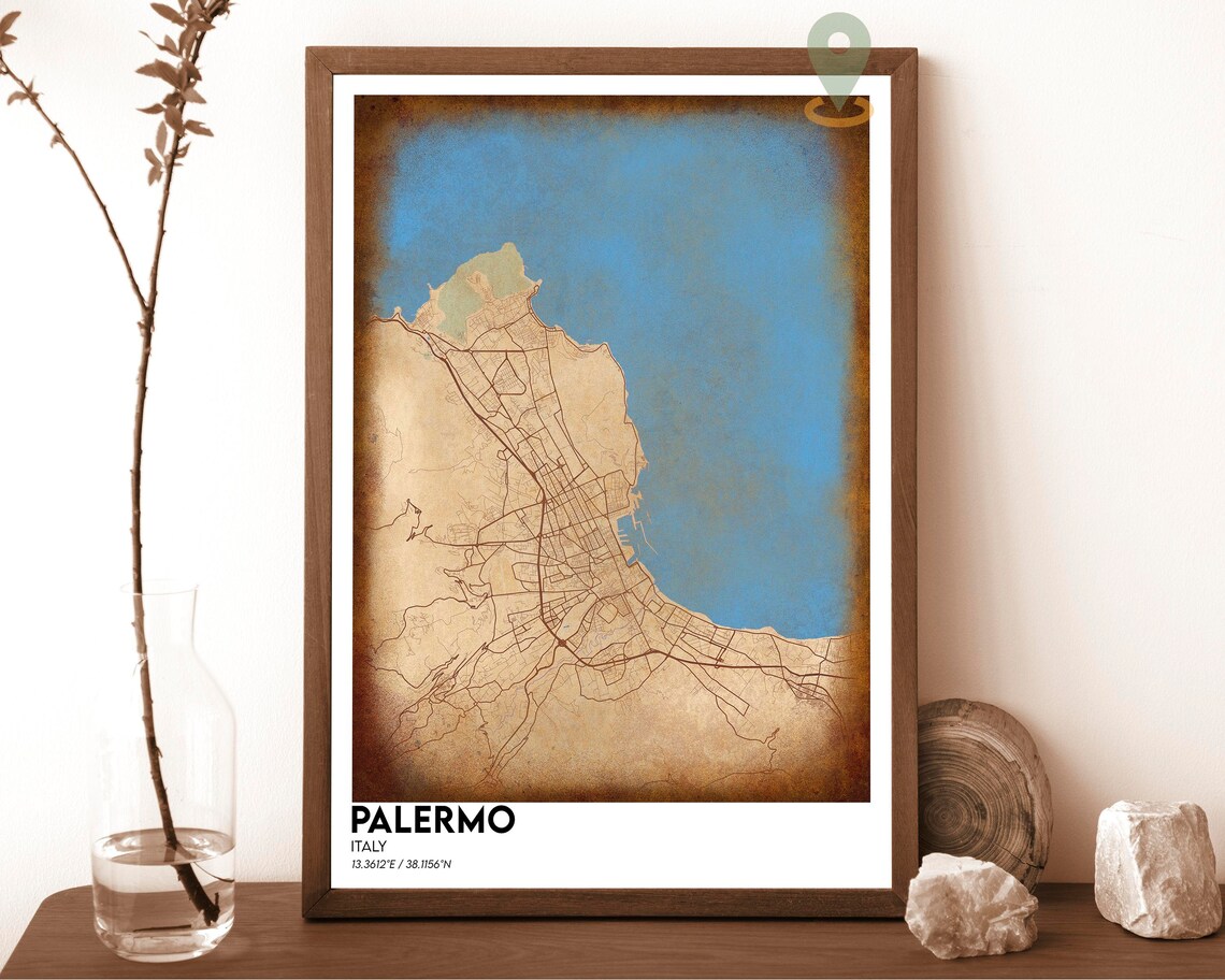 Palermo Italy Red Modern Minimalist City Map Street Grid Poster - Image 2