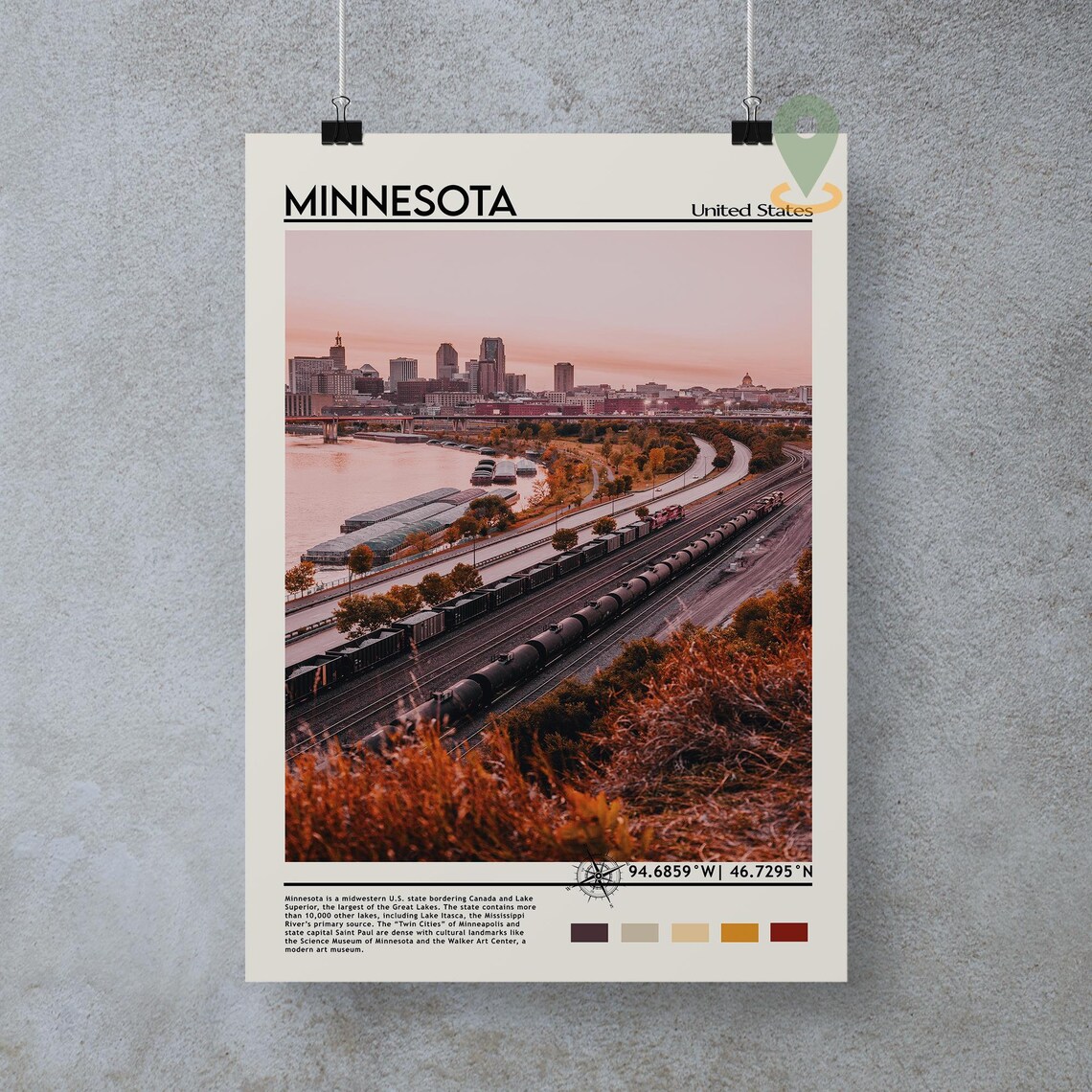 Minnesota United States City Skyline Sunset Photo Travel Poster - Image 3