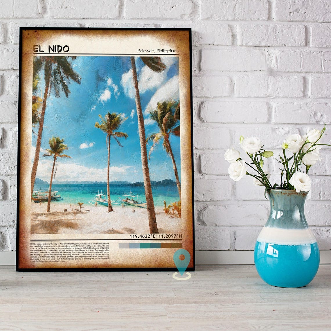 El Nido Palawan Tropical Beach Palm Tree Vintage Travel Poster - Image 5