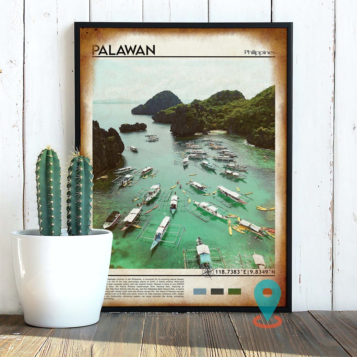 Palawan Philippines Turquoise Lagoon Outrigger Boats Travel Poster - Image 2