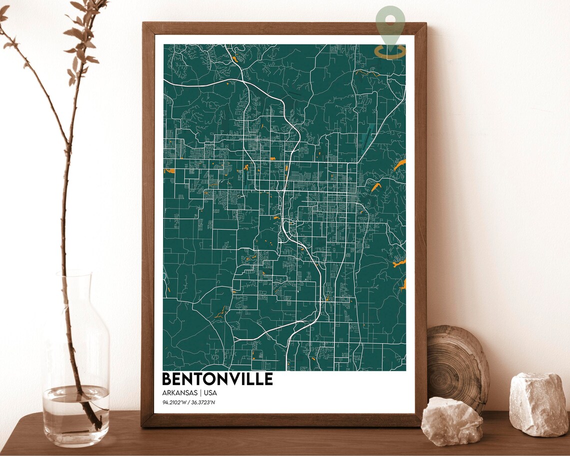Bentonville Arkansas USA Navy Gold Street Map Modern Art Poster - Image 5