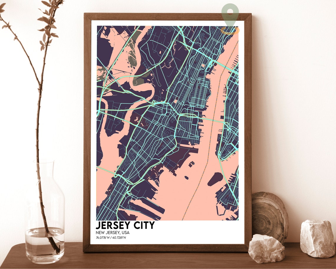 Jersey City New Jersey Bold Orange Street Map Modern Art Poster - Image 3