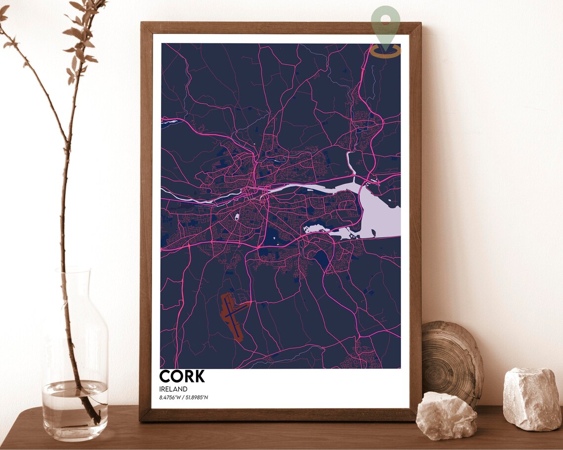 Cork Ireland City Street Map Modern Dark Art Print for Irish Wall Decor - Image 2