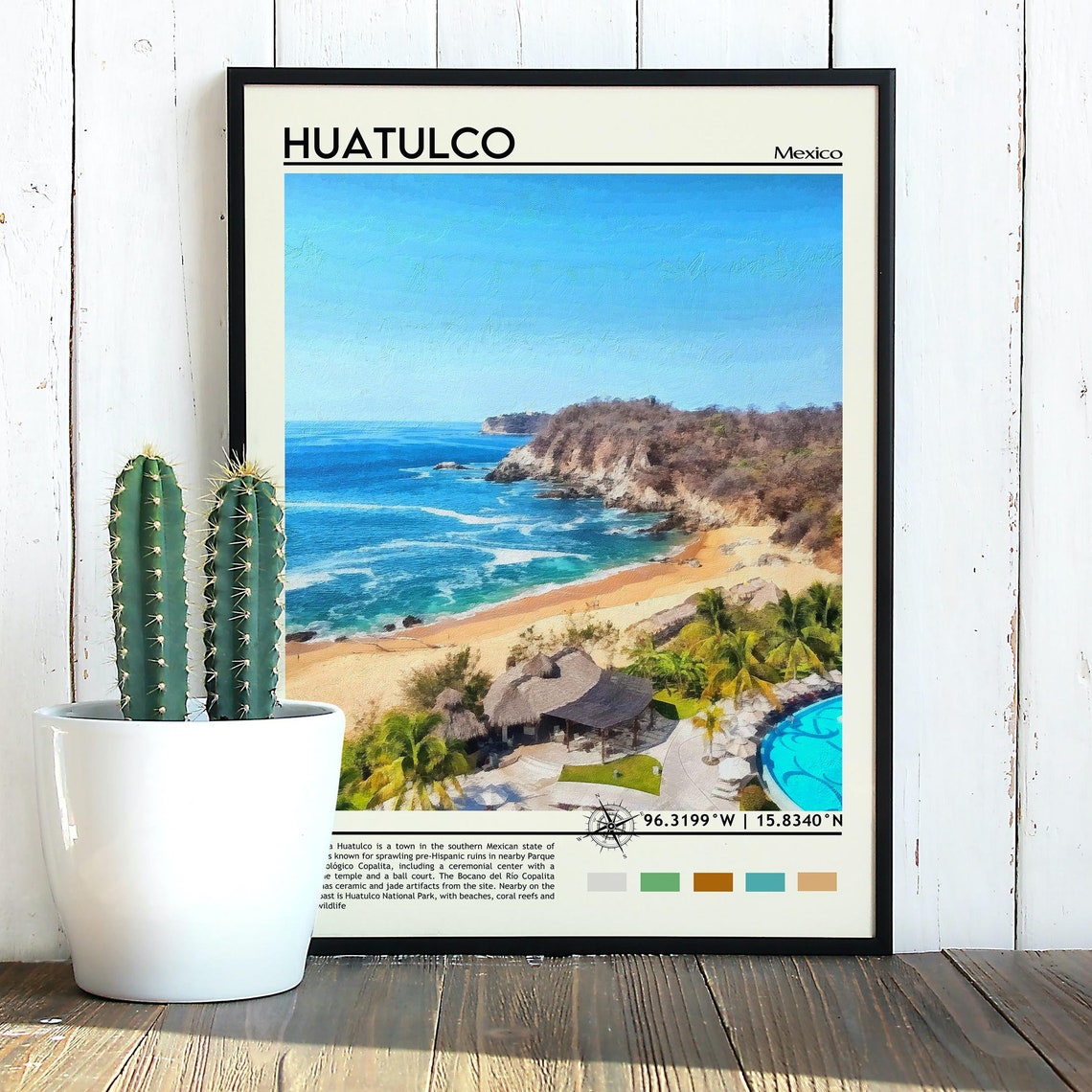 Huatulco Mexico Pacific Cove Beach Aerial Turquoise Travel Poster - Image 5