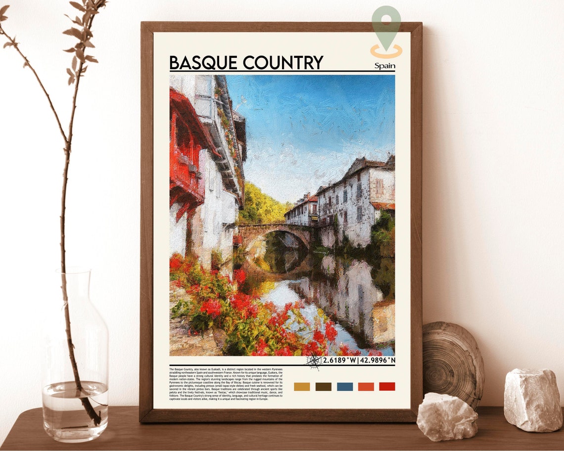 Basque Country Spain Flower Canal Village Photo Travel Wall Art
