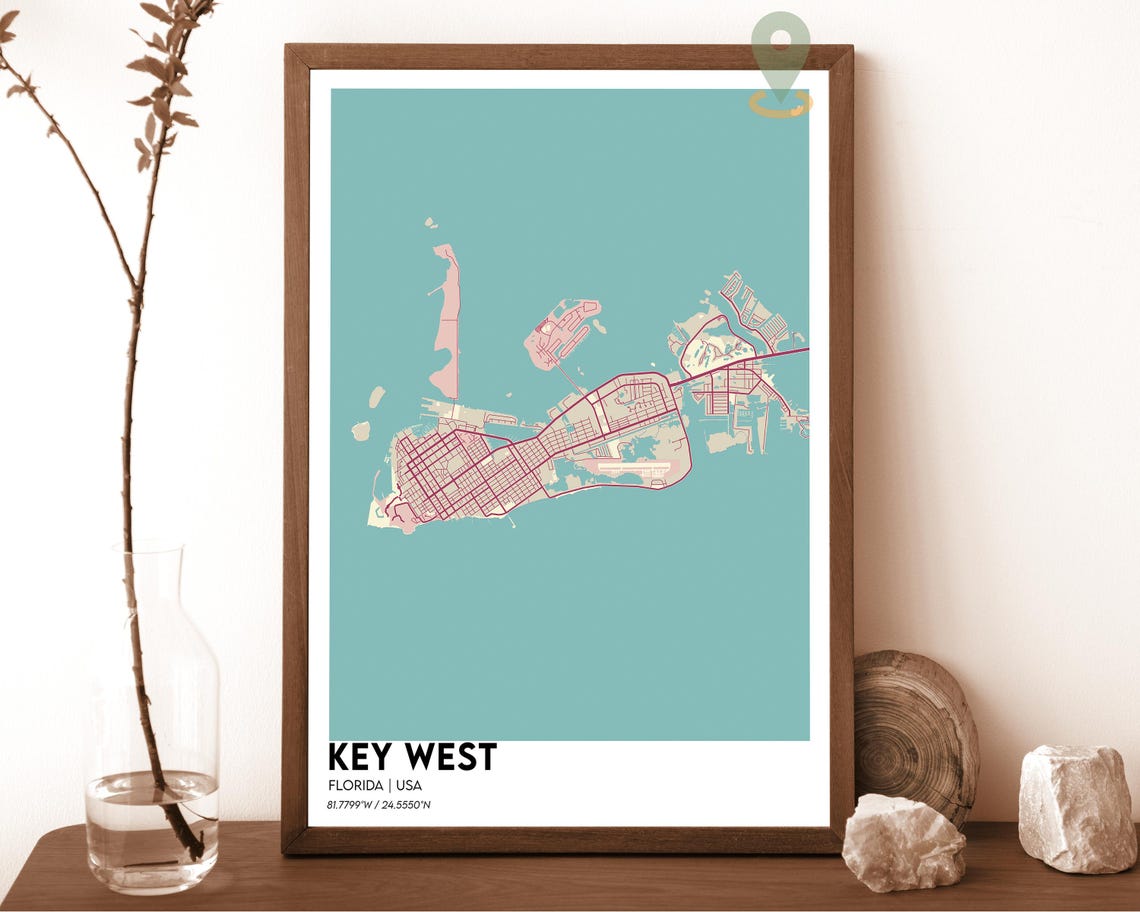 Key West Florida Mustard Green Minimalist Island Map Wall Art - Image 6