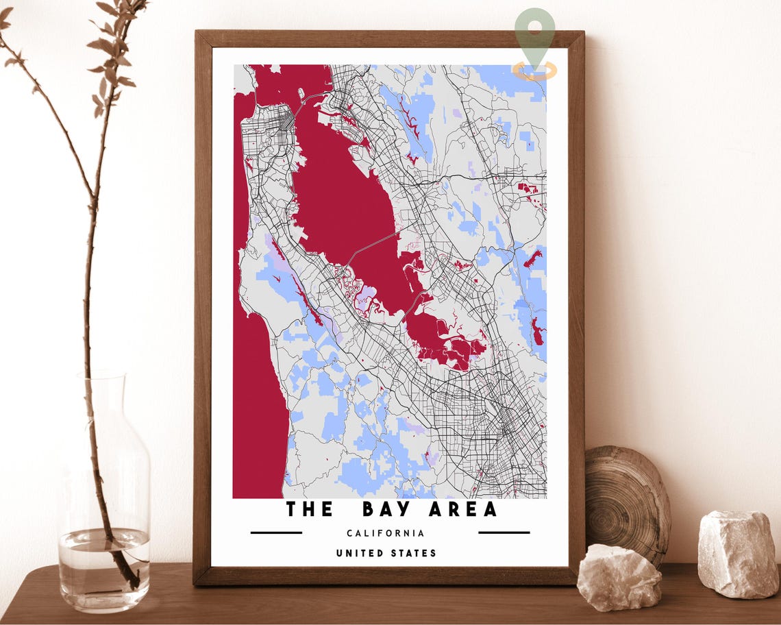 The Bay Area California City Map Art Poster Navy Green Decor - Image 2
