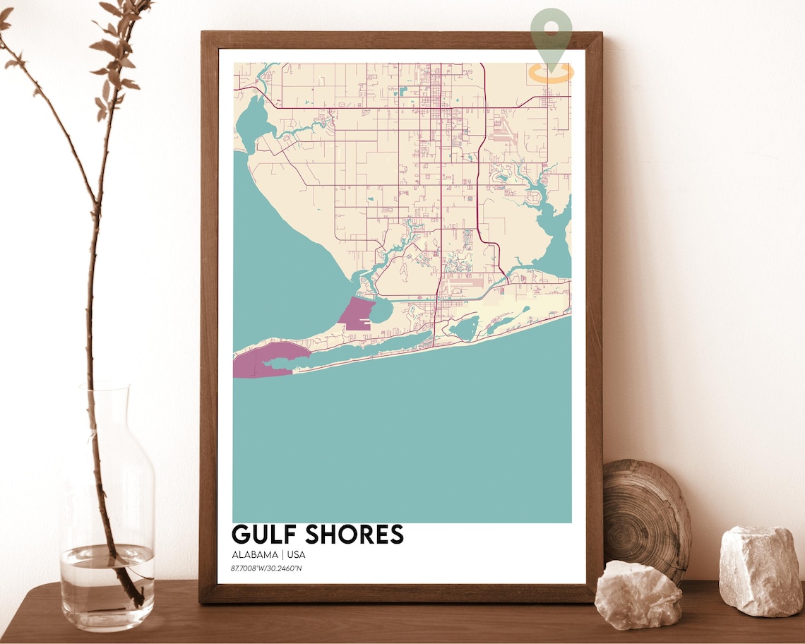 Gulf Shores Alabama Coastal Modern City Map Navy Gold Poster - Image 6