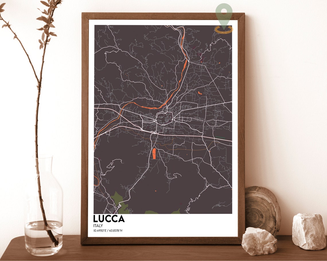 Lucca Italy Crimson Red Minimal Street Map Modern Art Poster - Image 4