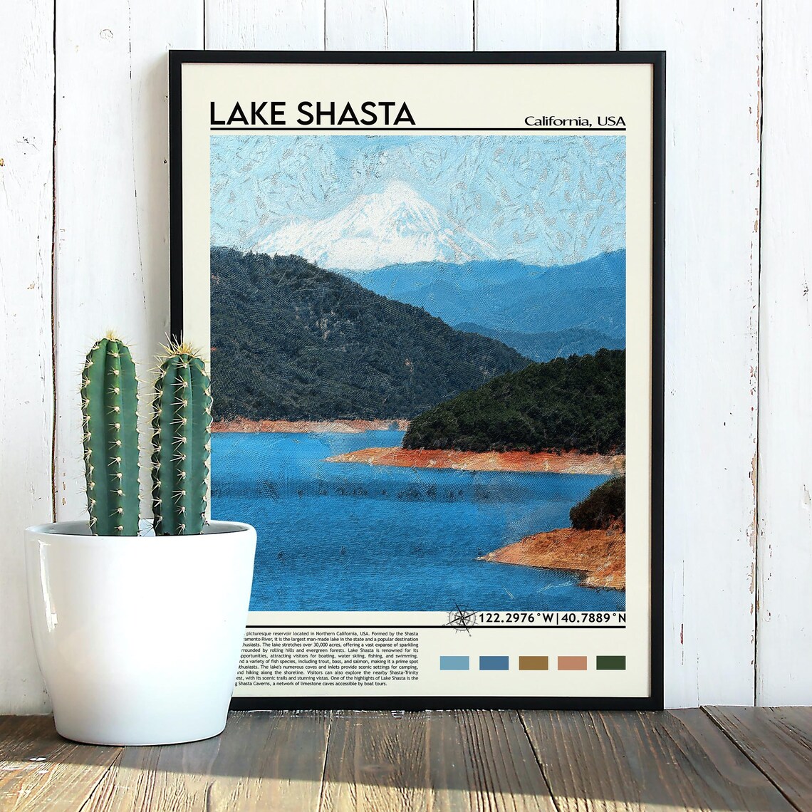 Lake Shasta California Mount Shasta Watercolor Travel Poster - Image 3