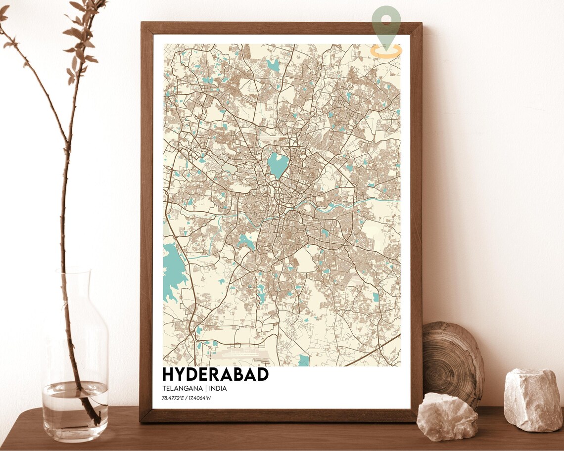 Hyderabad Telangana India Vintage City Map Sepia Antique Poster - Image 5