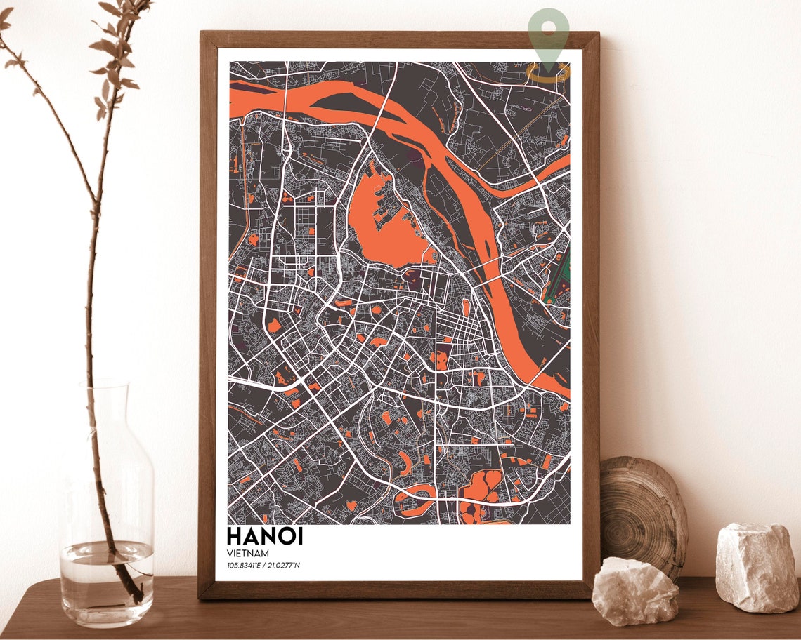 Hanoi Vietnam Blue River Minimal Street Map Modern City Poster - Image 4