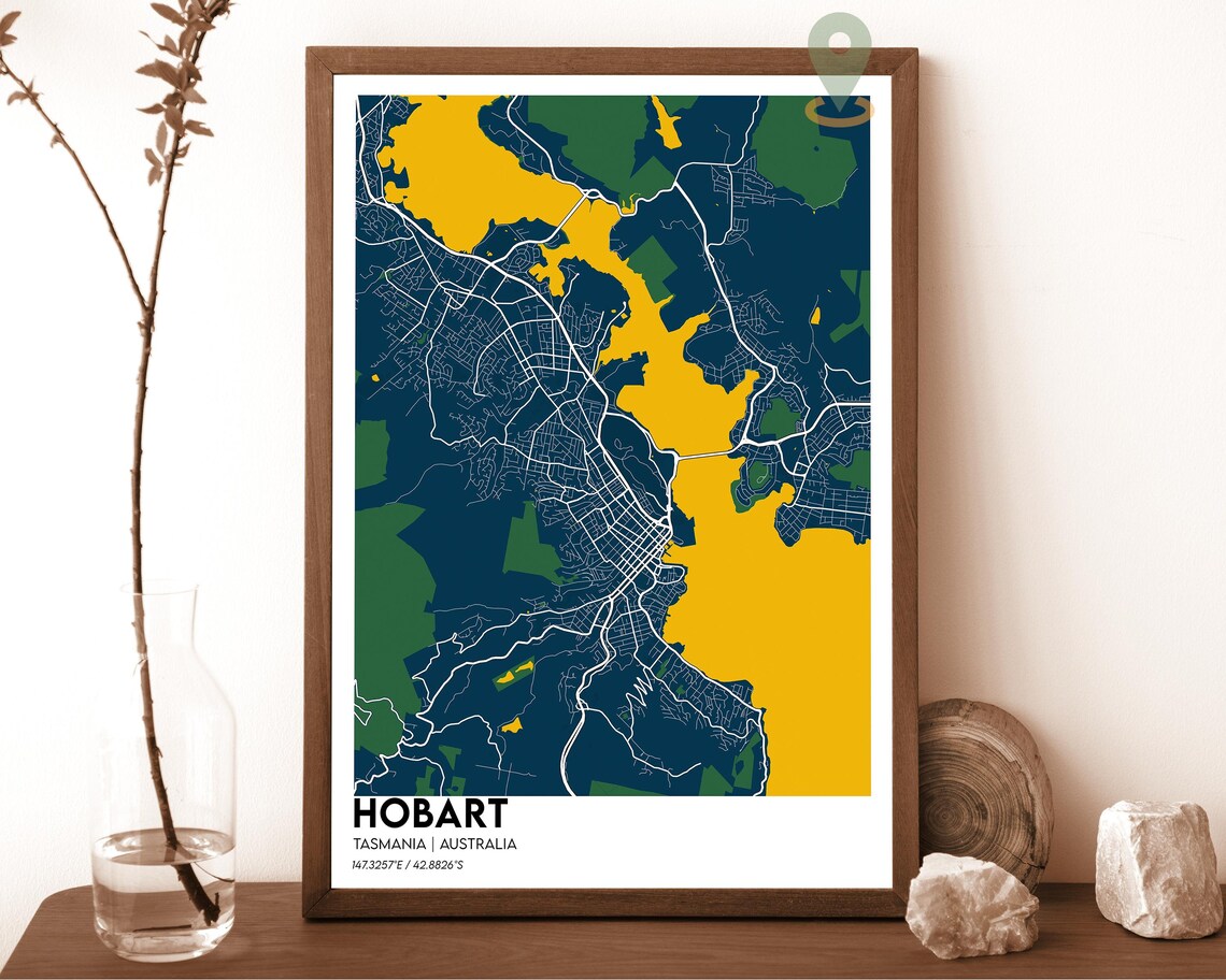 Hobart Tasmania Australia Modern City Map Cream Teal Art Poster - Image 6