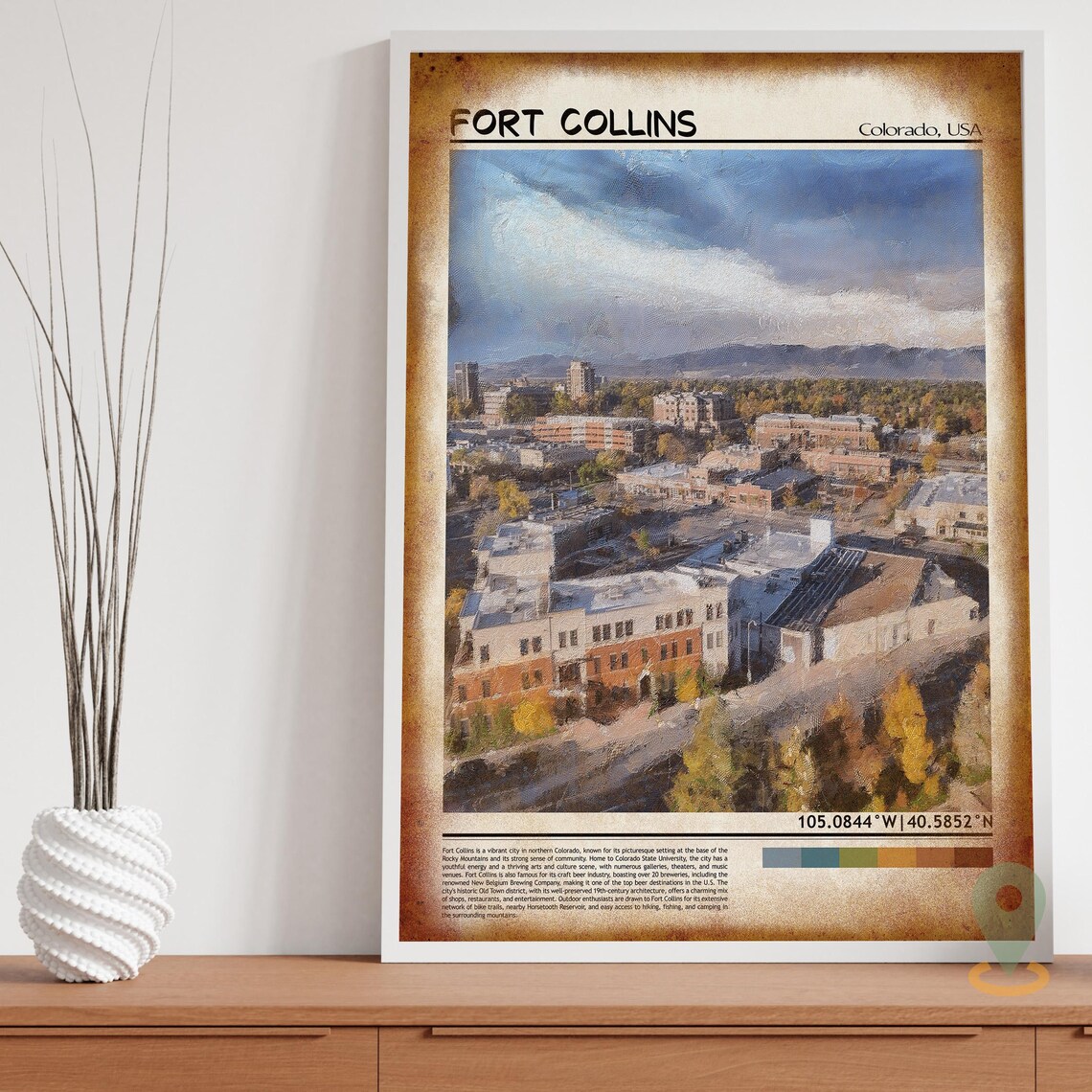 Fort Collins Colorado Rocky Mountain Cityscape Art Travel Poster - Image 3