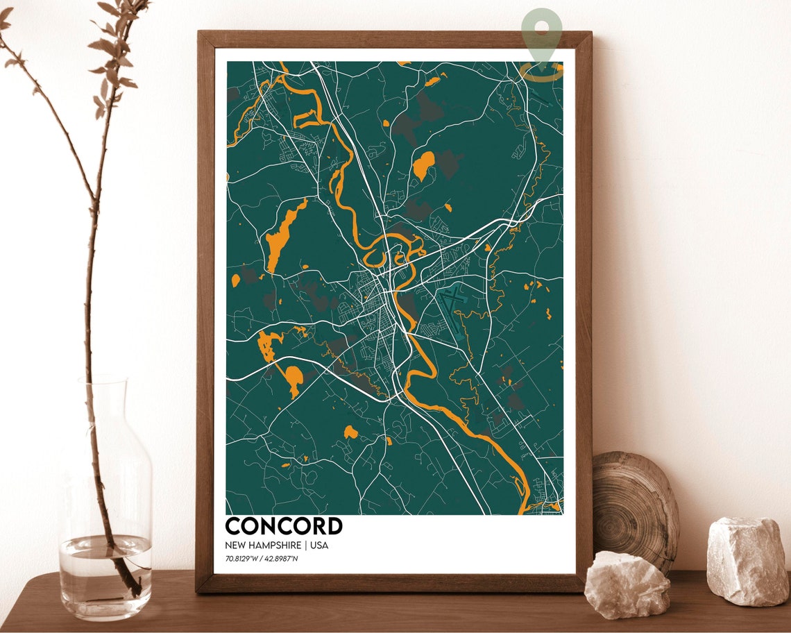 Concord New Hampshire Dark Green Capital City Map Art Poster