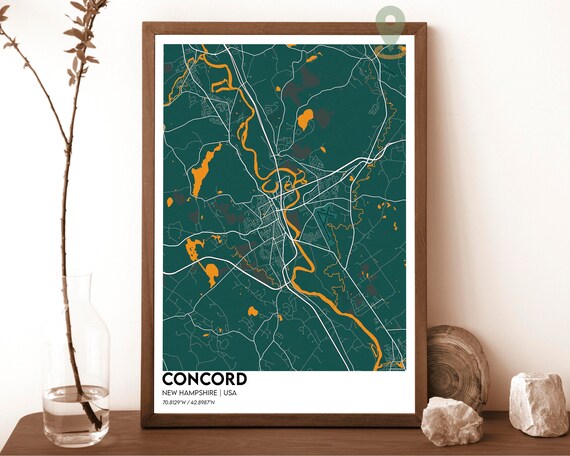 Concord New Hampshire Dark Green Capital City Map Art Poster