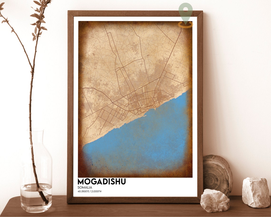 Mogadishu Somalia Red Gold Bold Minimalist City Map Art Poster - Image 2
